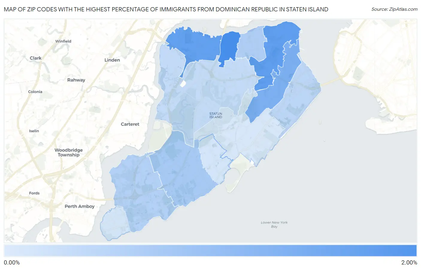 Zip Codes with the Highest Percentage of Immigrants from Dominican Republic in Staten Island Map
