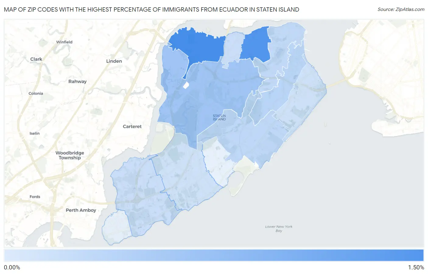 Zip Codes with the Highest Percentage of Immigrants from Ecuador in Staten Island Map