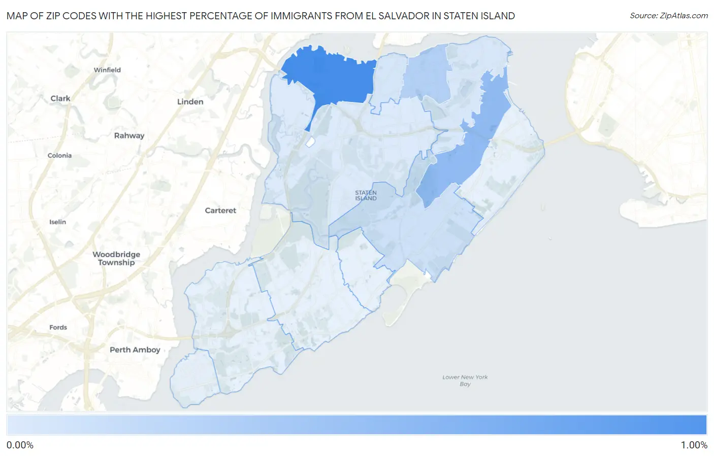 Zip Codes with the Highest Percentage of Immigrants from El Salvador in Staten Island Map