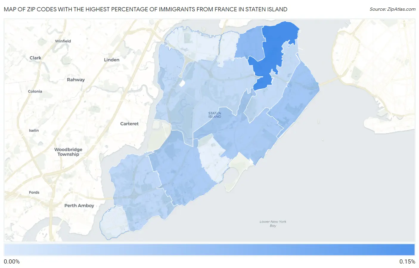 Zip Codes with the Highest Percentage of Immigrants from France in Staten Island Map