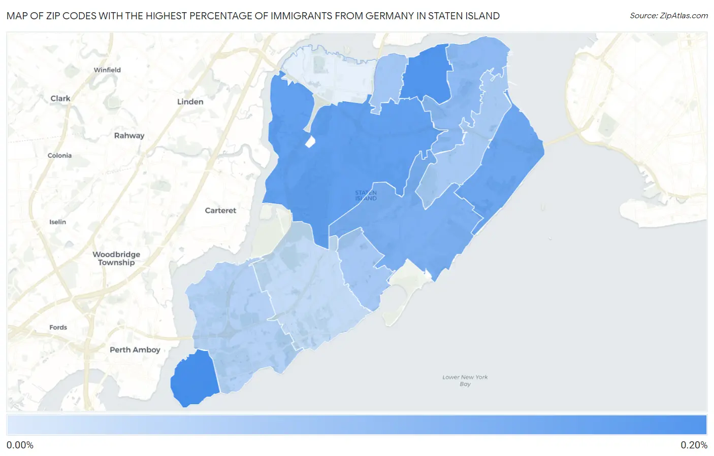 Zip Codes with the Highest Percentage of Immigrants from Germany in Staten Island Map