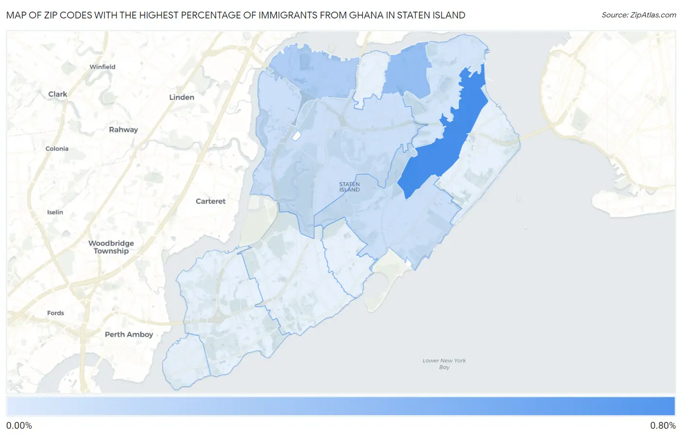 Zip Codes with the Highest Percentage of Immigrants from Ghana in Staten Island Map