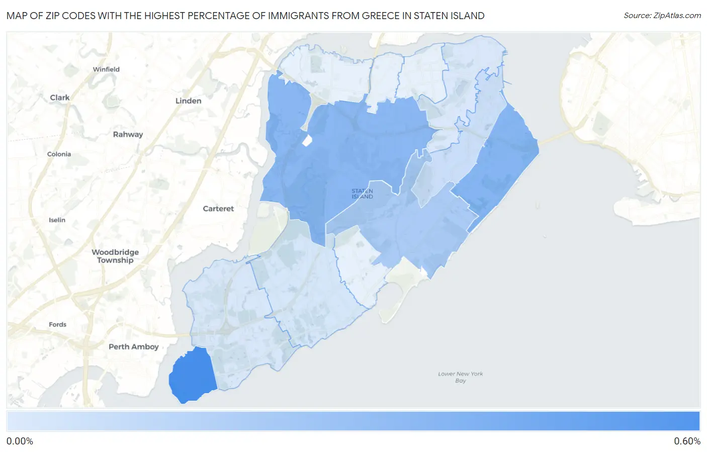 Zip Codes with the Highest Percentage of Immigrants from Greece in Staten Island Map