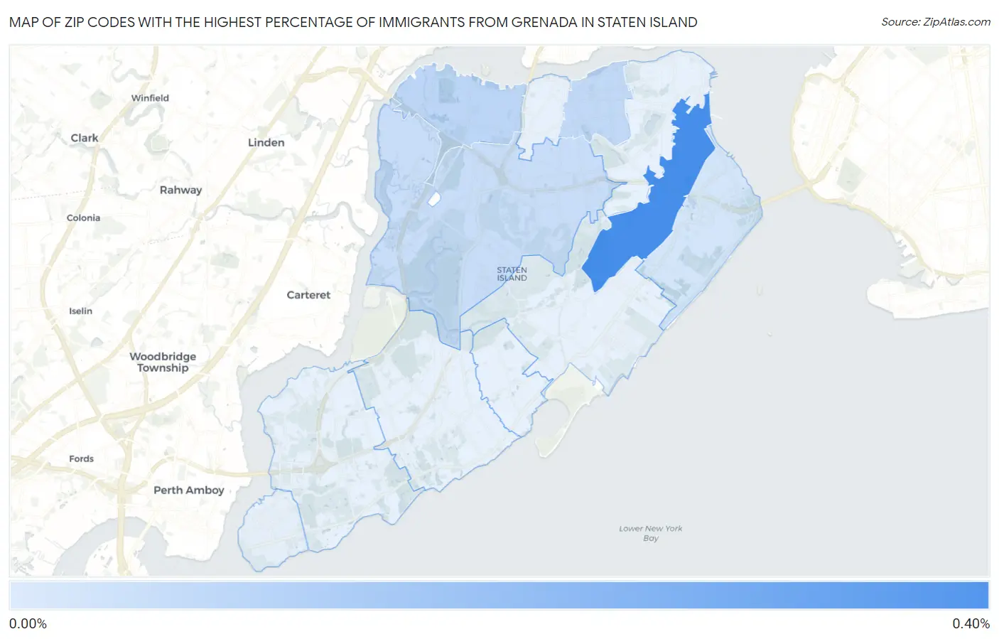 Zip Codes with the Highest Percentage of Immigrants from Grenada in Staten Island Map