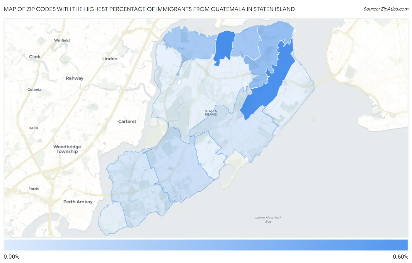 Zip Codes with the Highest Percentage of Immigrants from Guatemala in Staten Island Map