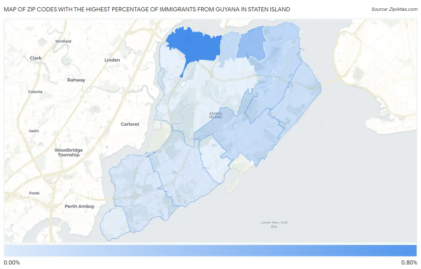 Zip Codes with the Highest Percentage of Immigrants from Guyana in Staten Island Map