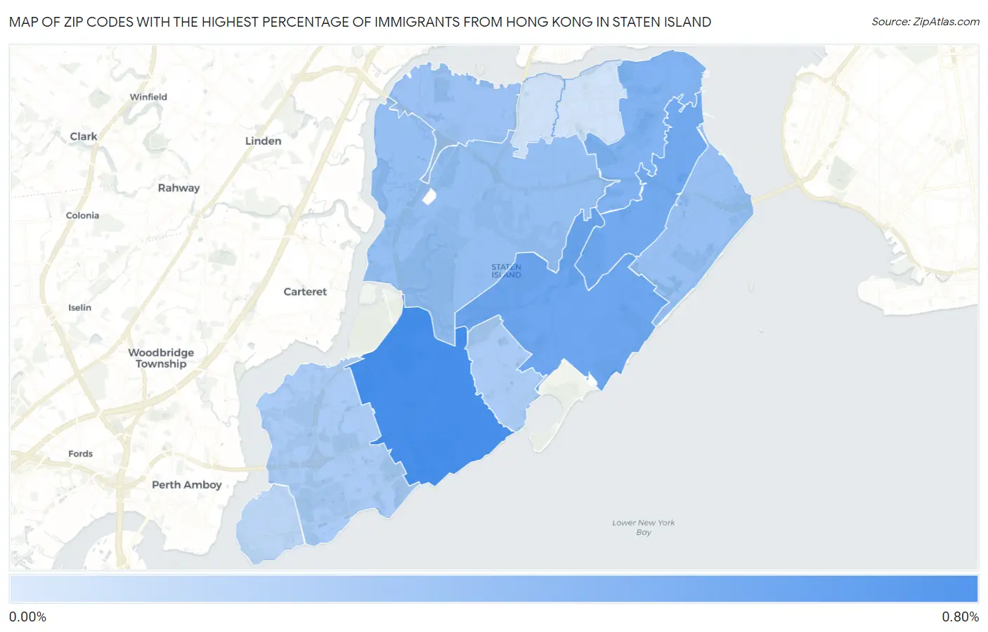 Zip Codes with the Highest Percentage of Immigrants from Hong Kong in Staten Island Map
