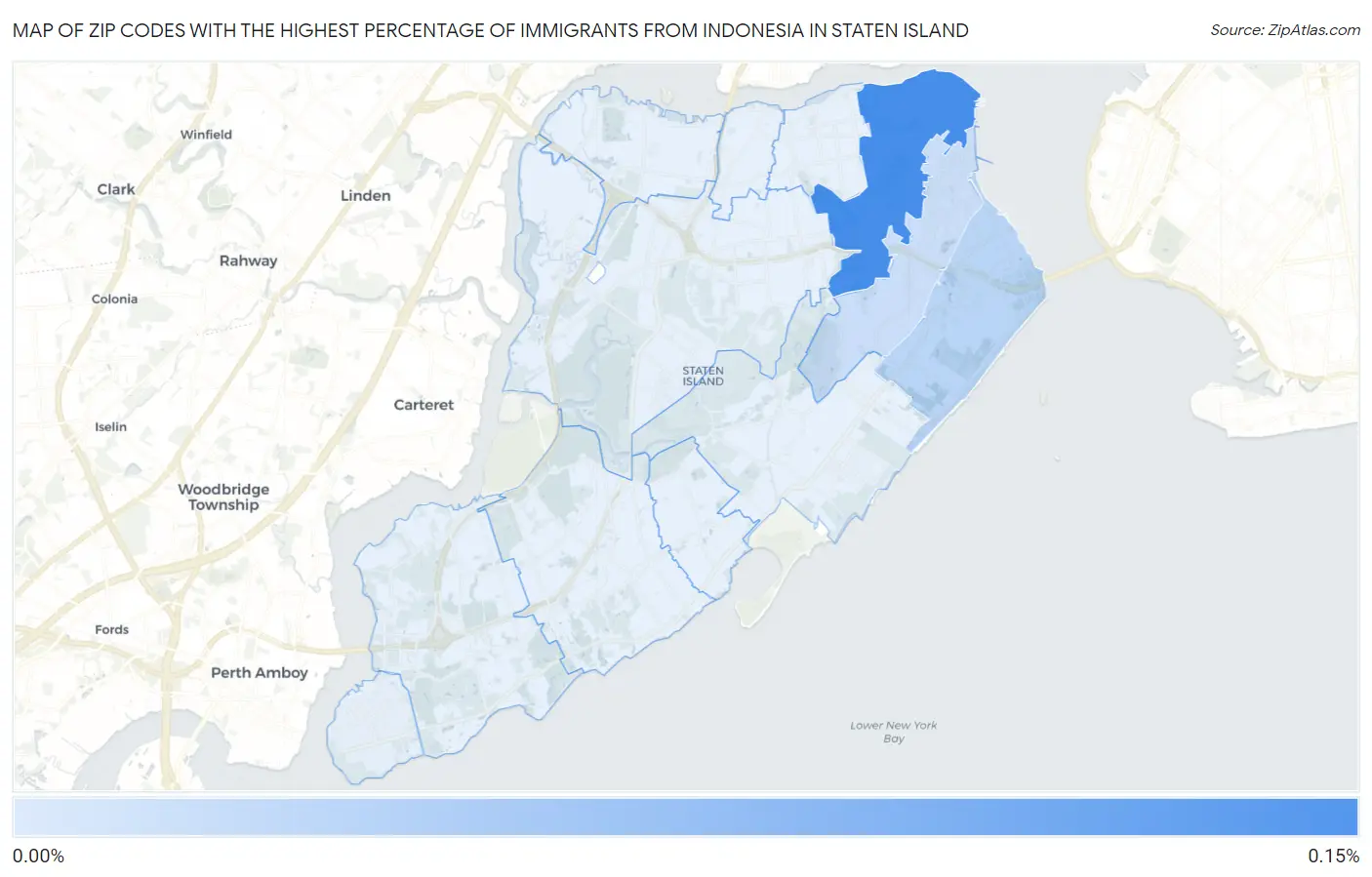 Zip Codes with the Highest Percentage of Immigrants from Indonesia in Staten Island Map