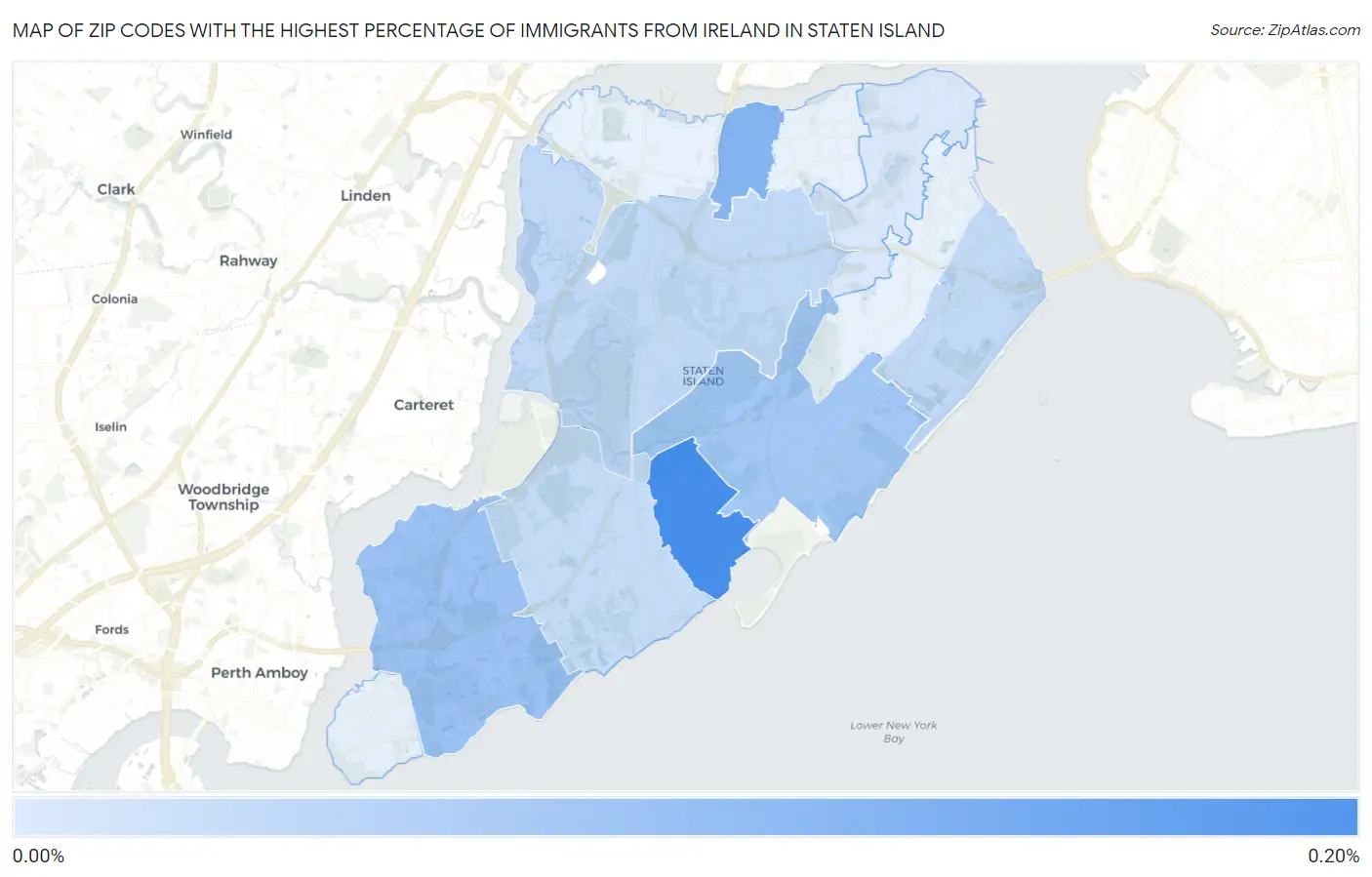 Zip Codes with the Highest Percentage of Immigrants from Ireland in Staten Island Map