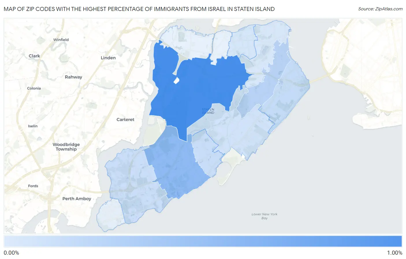 Zip Codes with the Highest Percentage of Immigrants from Israel in Staten Island Map