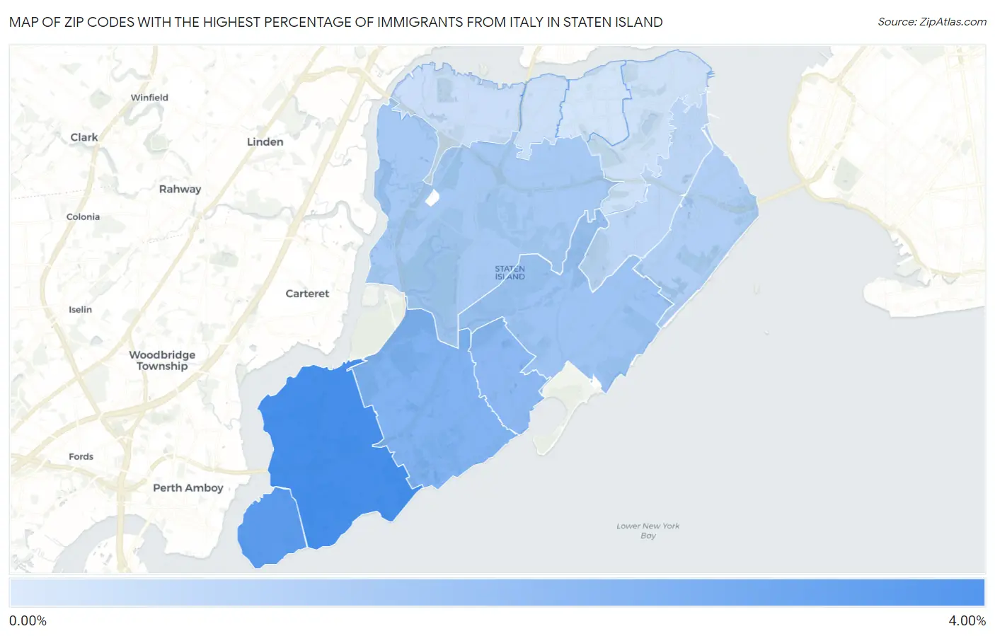 Zip Codes with the Highest Percentage of Immigrants from Italy in Staten Island Map