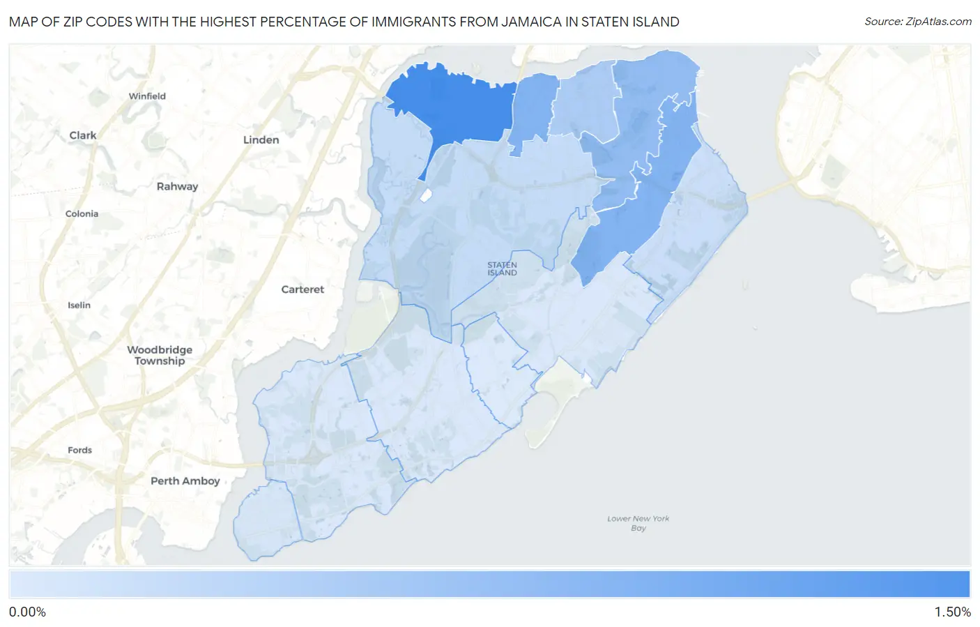 Zip Codes with the Highest Percentage of Immigrants from Jamaica in Staten Island Map