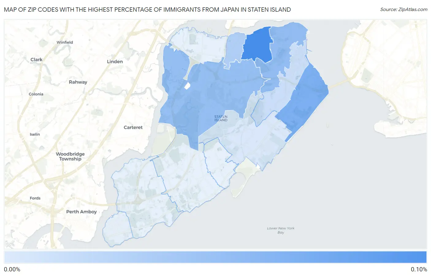 Zip Codes with the Highest Percentage of Immigrants from Japan in Staten Island Map