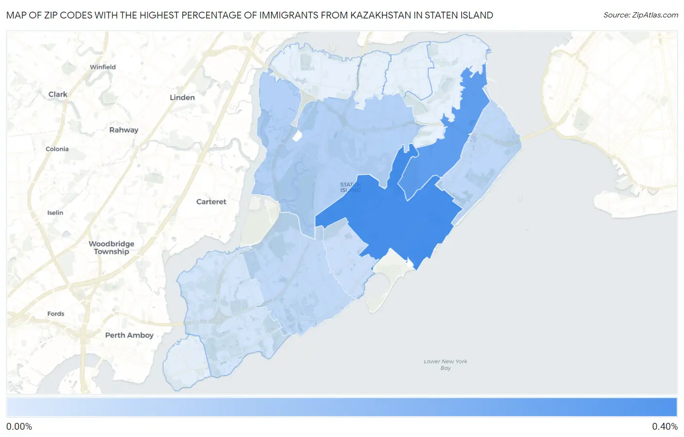 Zip Codes with the Highest Percentage of Immigrants from Kazakhstan in Staten Island Map