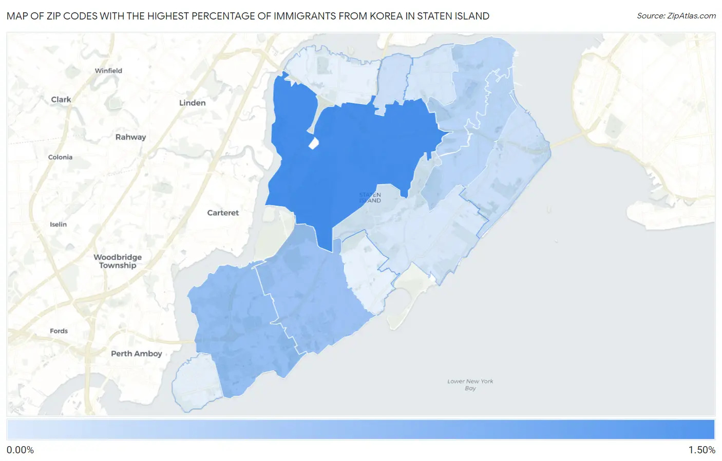 Zip Codes with the Highest Percentage of Immigrants from Korea in Staten Island Map