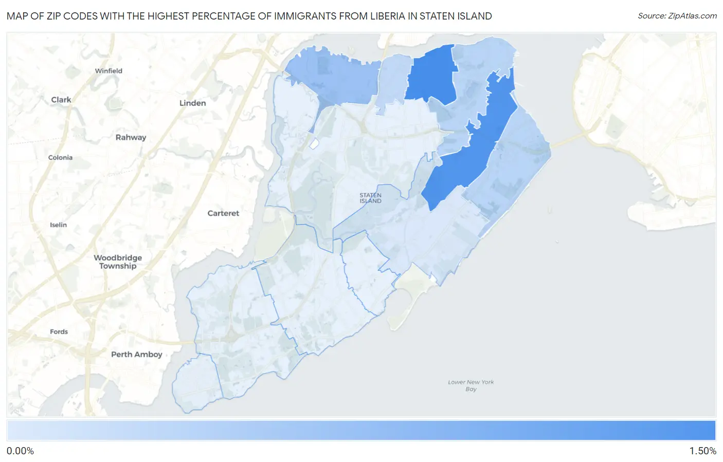 Zip Codes with the Highest Percentage of Immigrants from Liberia in Staten Island Map
