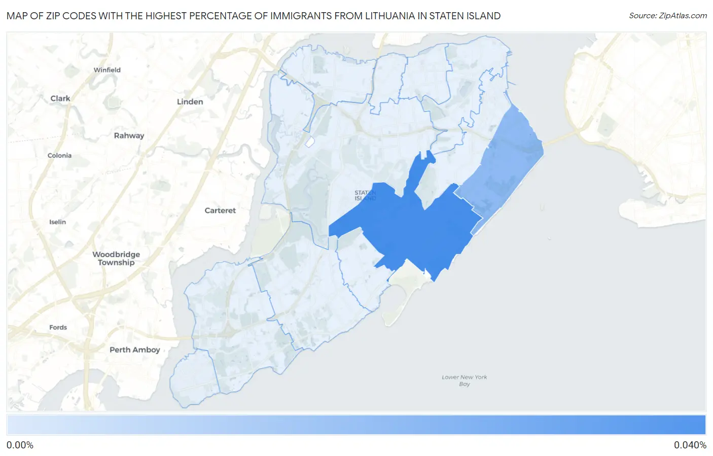 Zip Codes with the Highest Percentage of Immigrants from Lithuania in Staten Island Map