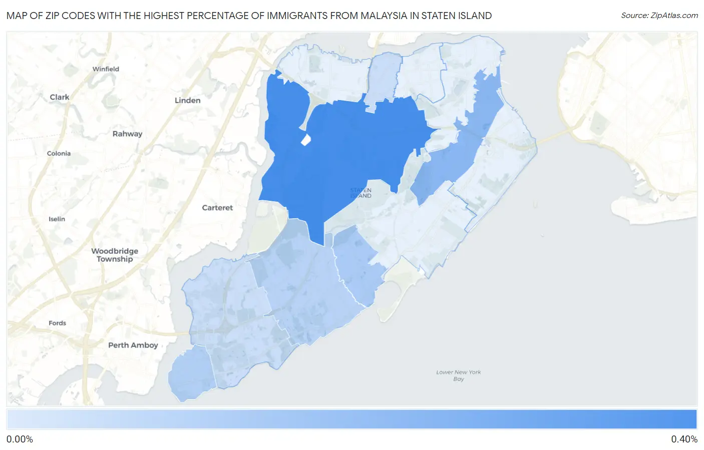 Zip Codes with the Highest Percentage of Immigrants from Malaysia in Staten Island Map