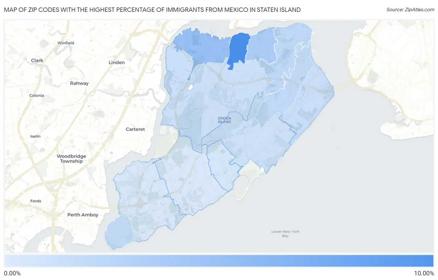 Zip Codes with the Highest Percentage of Immigrants from Mexico in Staten Island Map