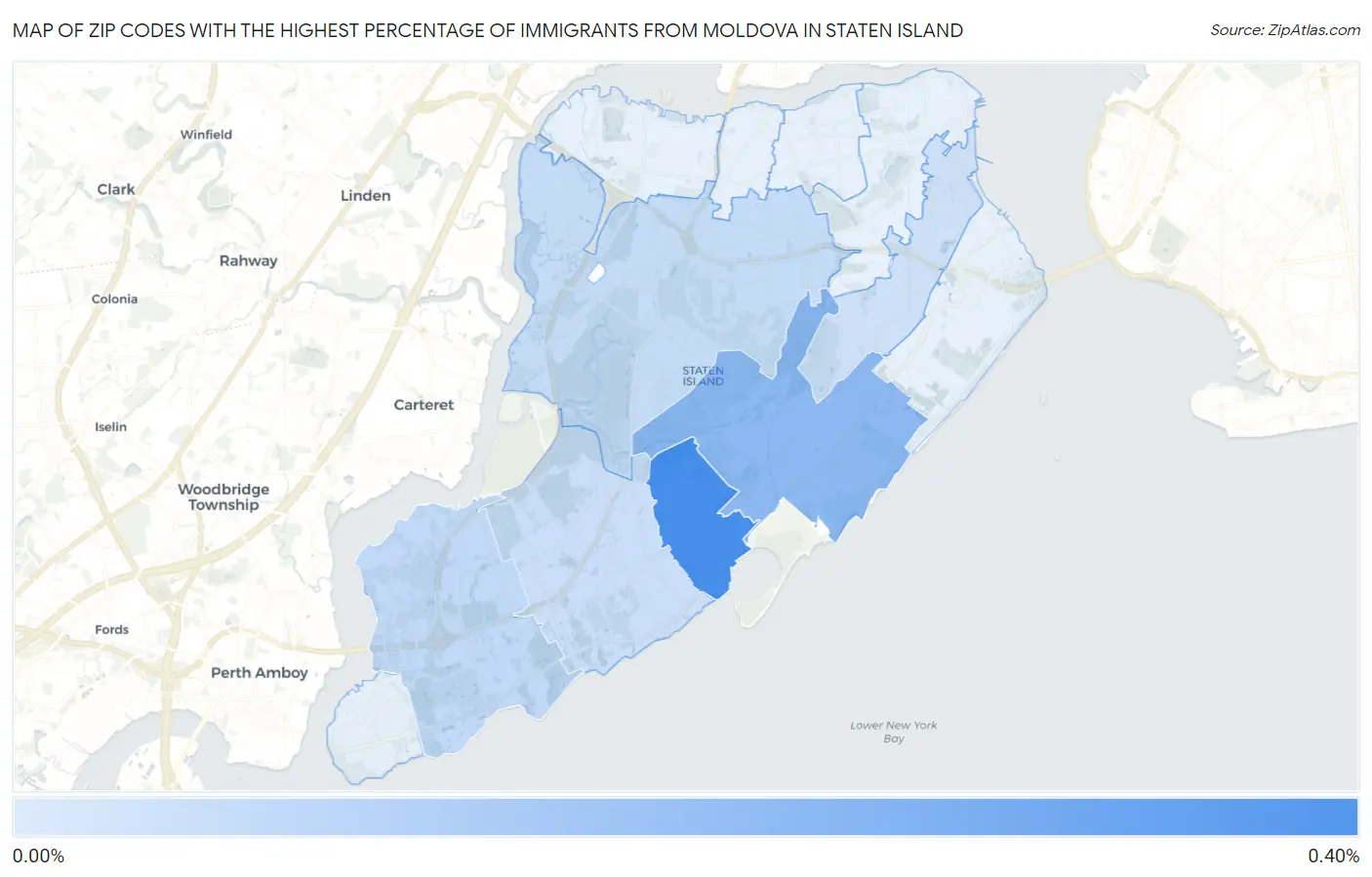 Zip Codes with the Highest Percentage of Immigrants from Moldova in Staten Island Map
