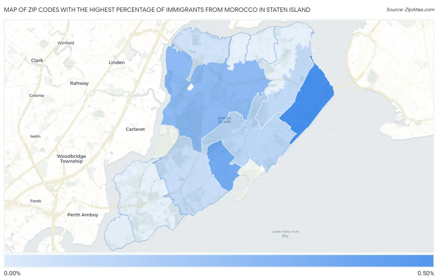 Zip Codes with the Highest Percentage of Immigrants from Morocco in Staten Island Map