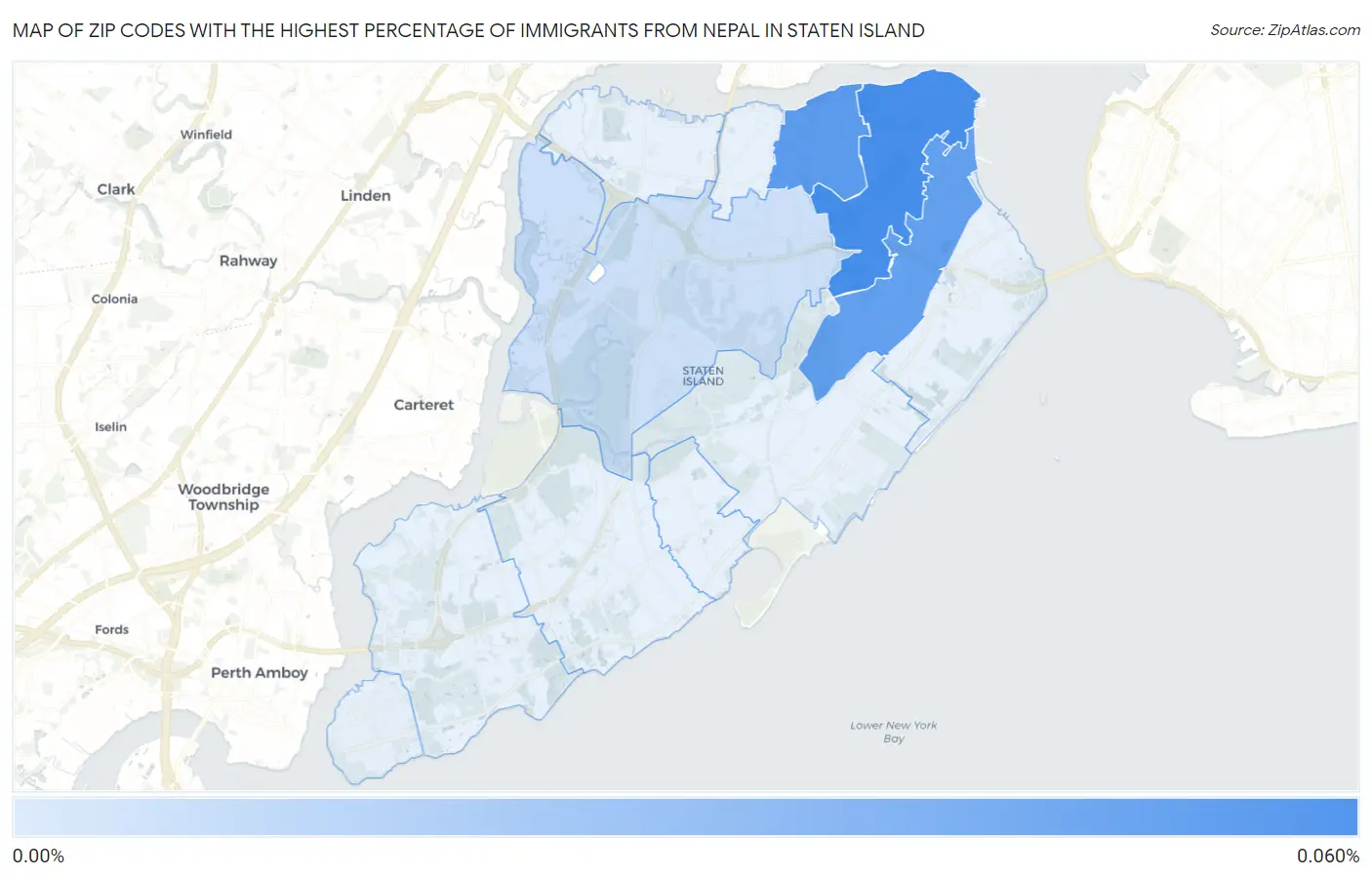 Zip Codes with the Highest Percentage of Immigrants from Nepal in Staten Island Map