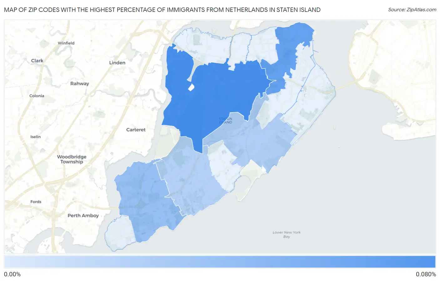 Zip Codes with the Highest Percentage of Immigrants from Netherlands in Staten Island Map