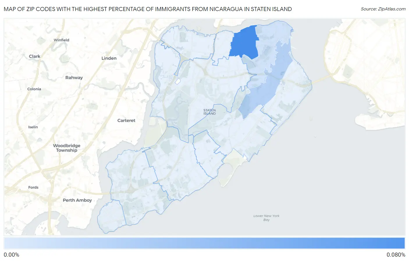 Zip Codes with the Highest Percentage of Immigrants from Nicaragua in Staten Island Map