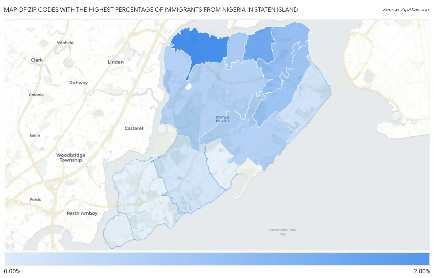 Zip Codes with the Highest Percentage of Immigrants from Nigeria in Staten Island Map