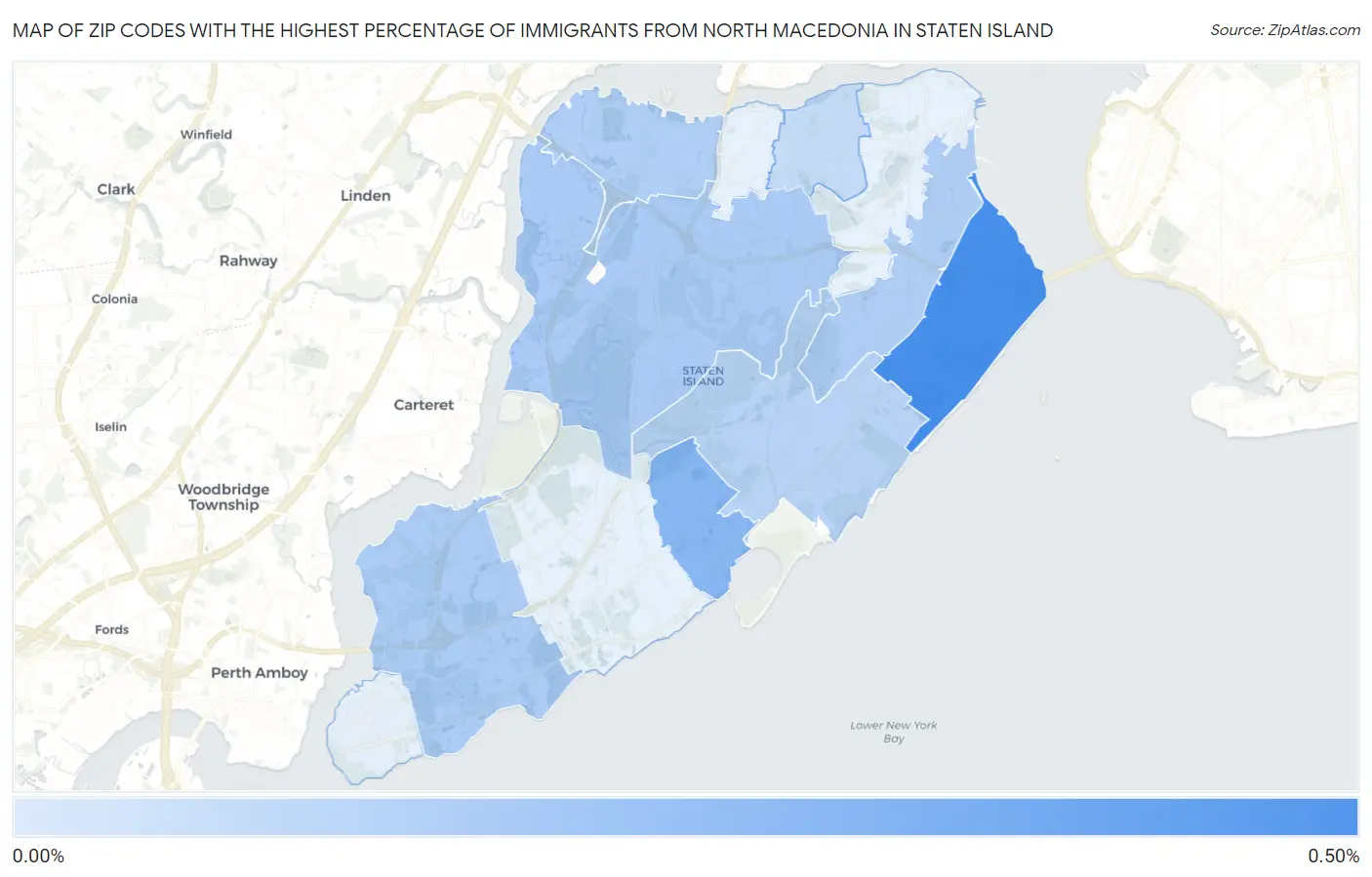 Zip Codes with the Highest Percentage of Immigrants from North Macedonia in Staten Island Map
