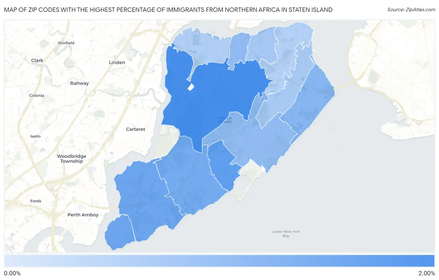 Zip Codes with the Highest Percentage of Immigrants from Northern Africa in Staten Island Map