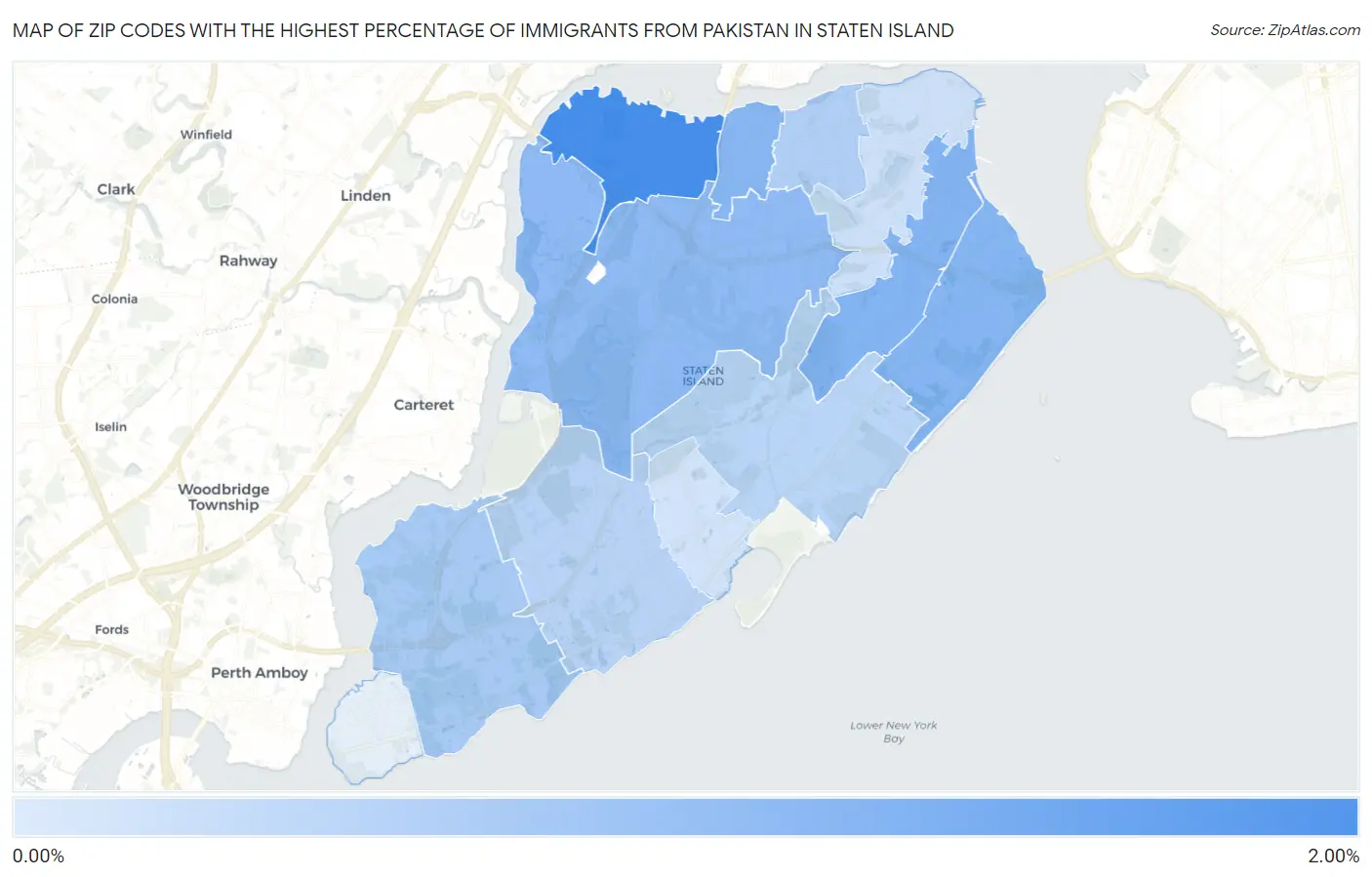 Zip Codes with the Highest Percentage of Immigrants from Pakistan in Staten Island Map