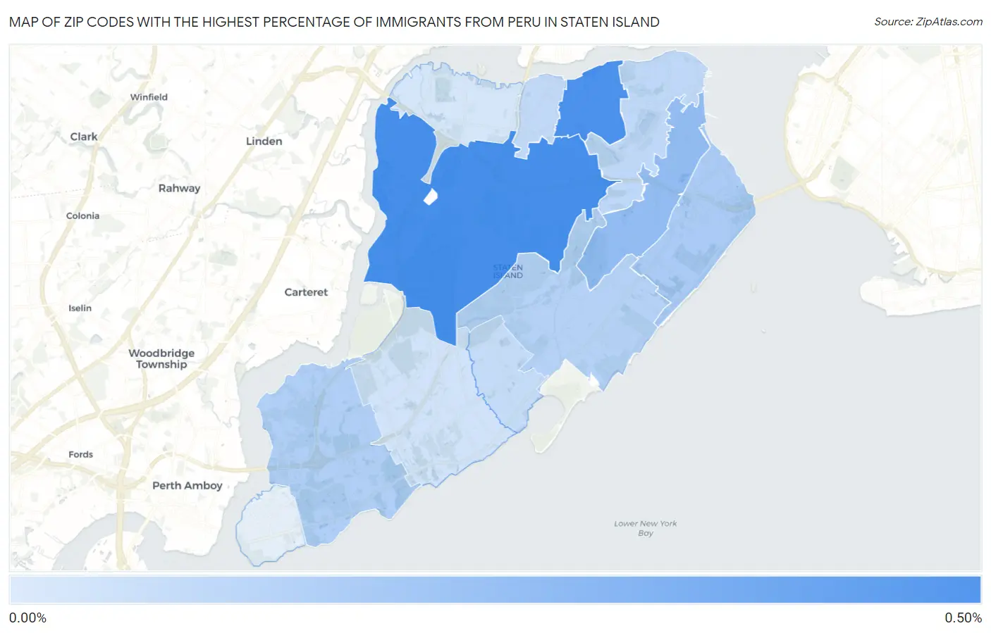 Zip Codes with the Highest Percentage of Immigrants from Peru in Staten Island Map