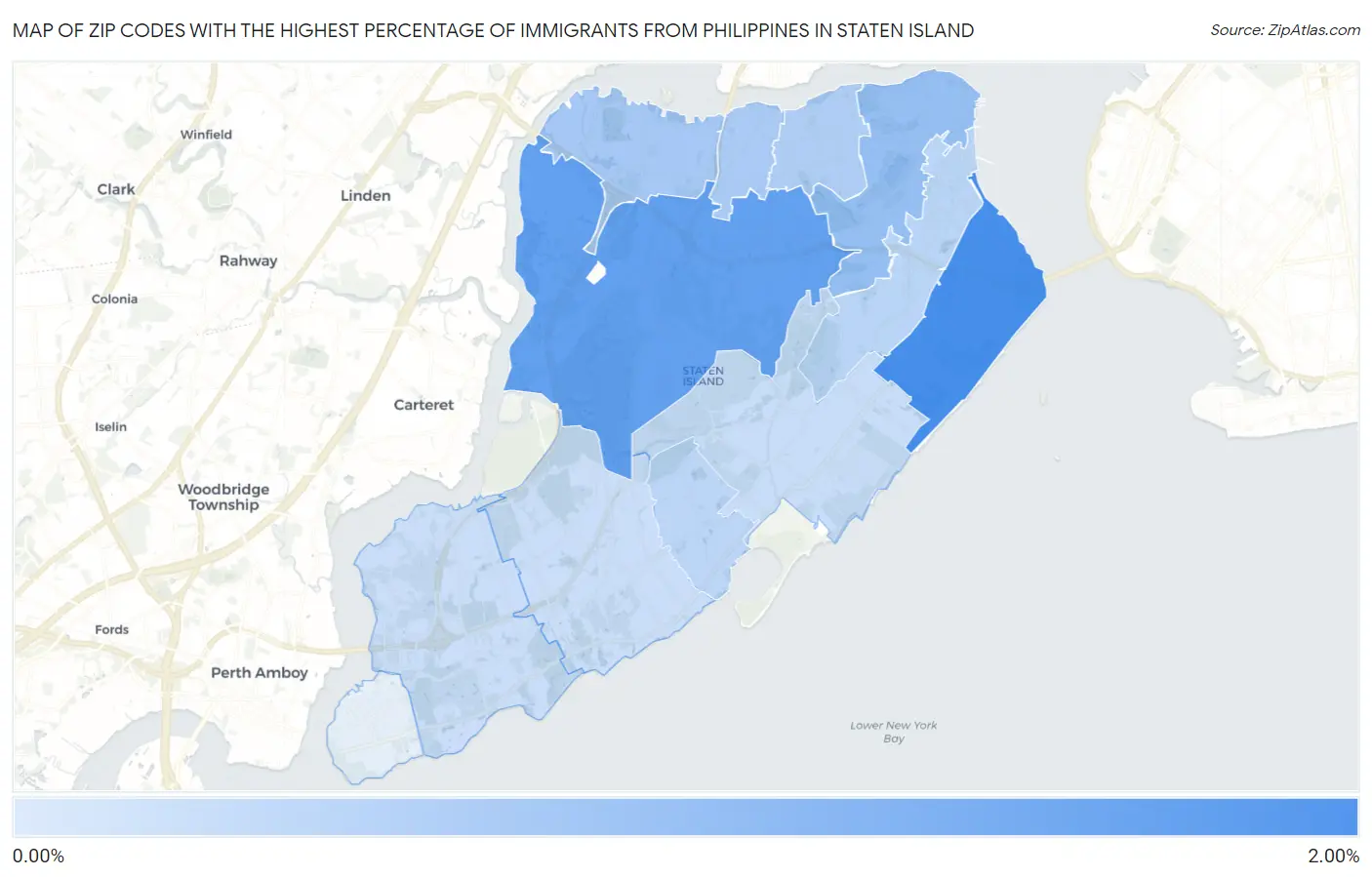 Zip Codes with the Highest Percentage of Immigrants from Philippines in Staten Island Map