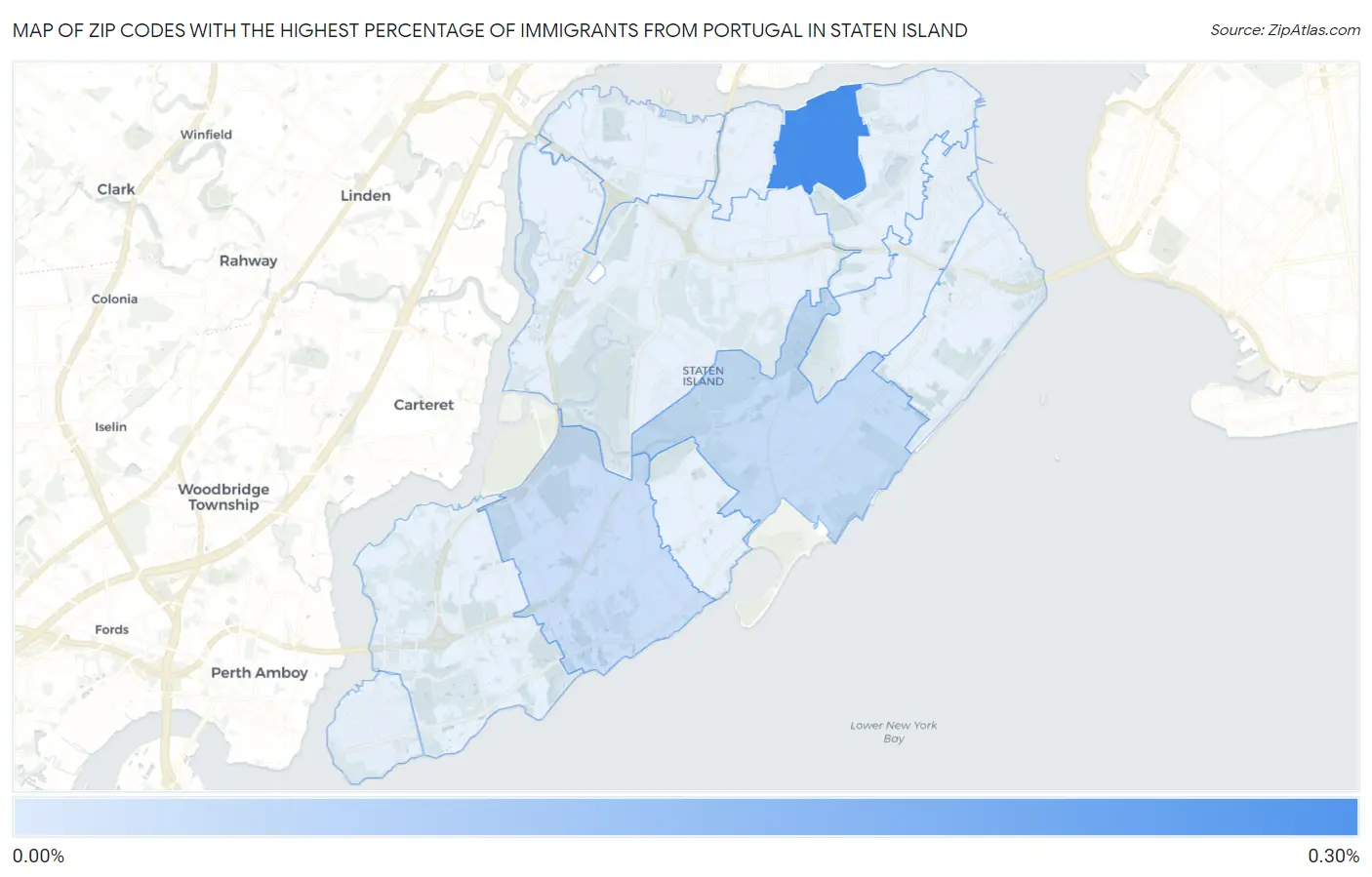 Zip Codes with the Highest Percentage of Immigrants from Portugal in Staten Island Map