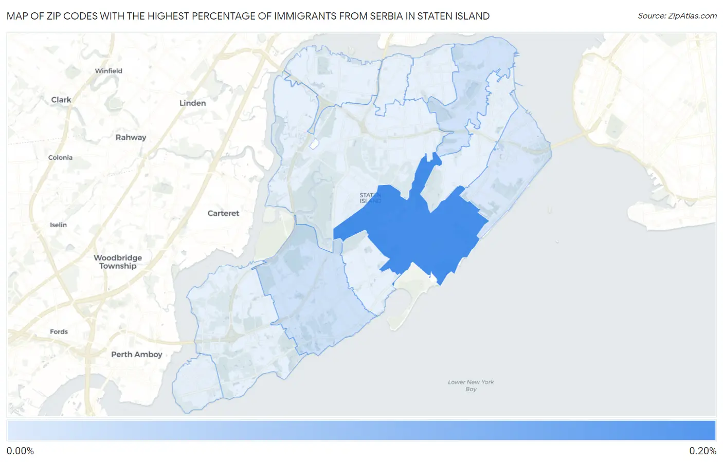 Zip Codes with the Highest Percentage of Immigrants from Serbia in Staten Island Map