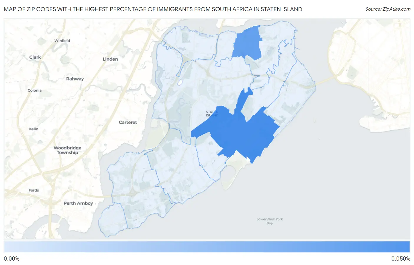 Zip Codes with the Highest Percentage of Immigrants from South Africa in Staten Island Map