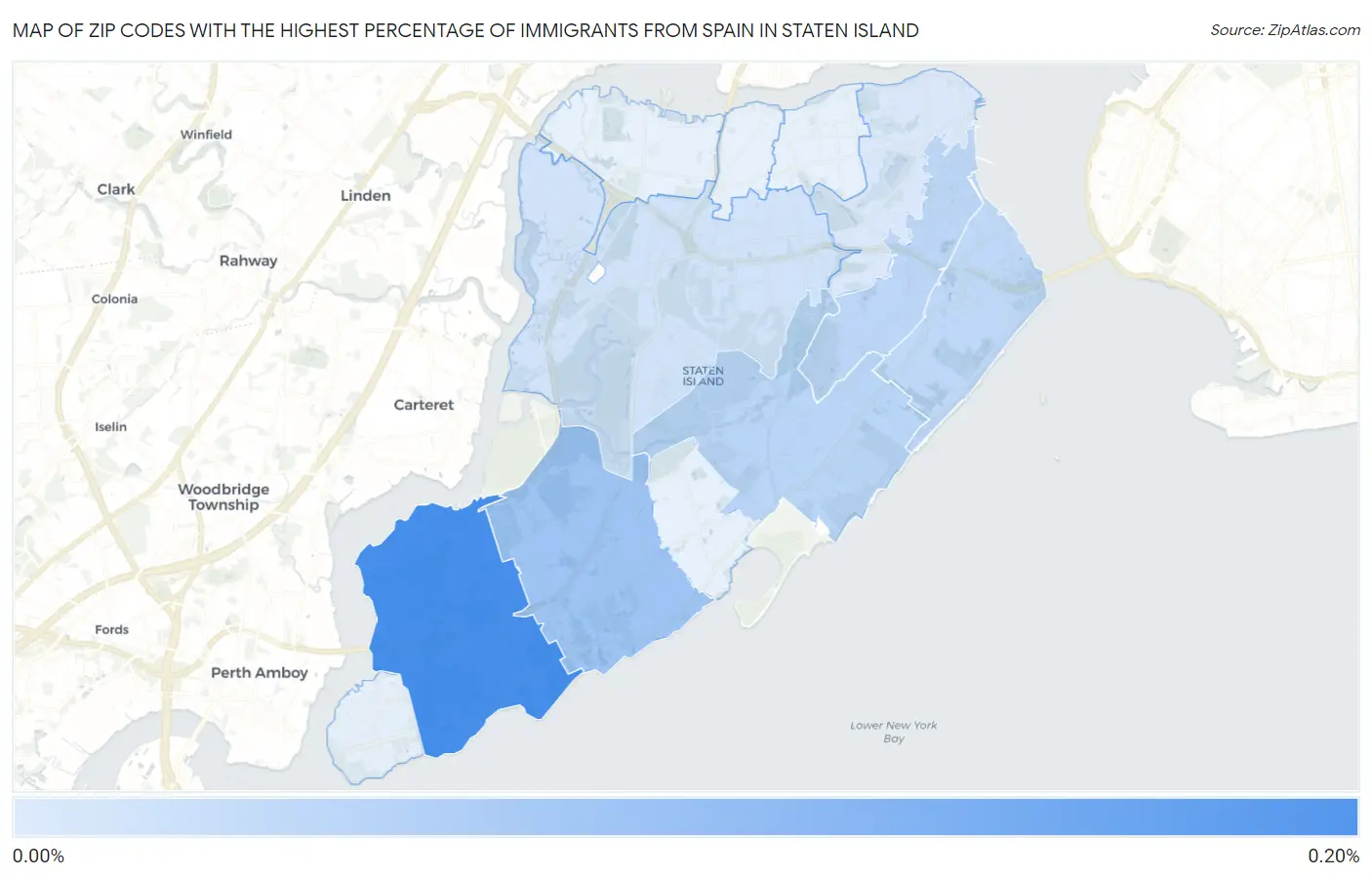 Zip Codes with the Highest Percentage of Immigrants from Spain in Staten Island Map