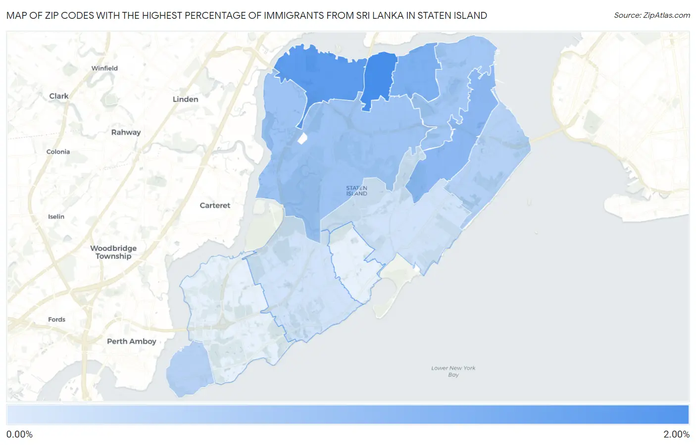 Zip Codes with the Highest Percentage of Immigrants from Sri Lanka in Staten Island Map