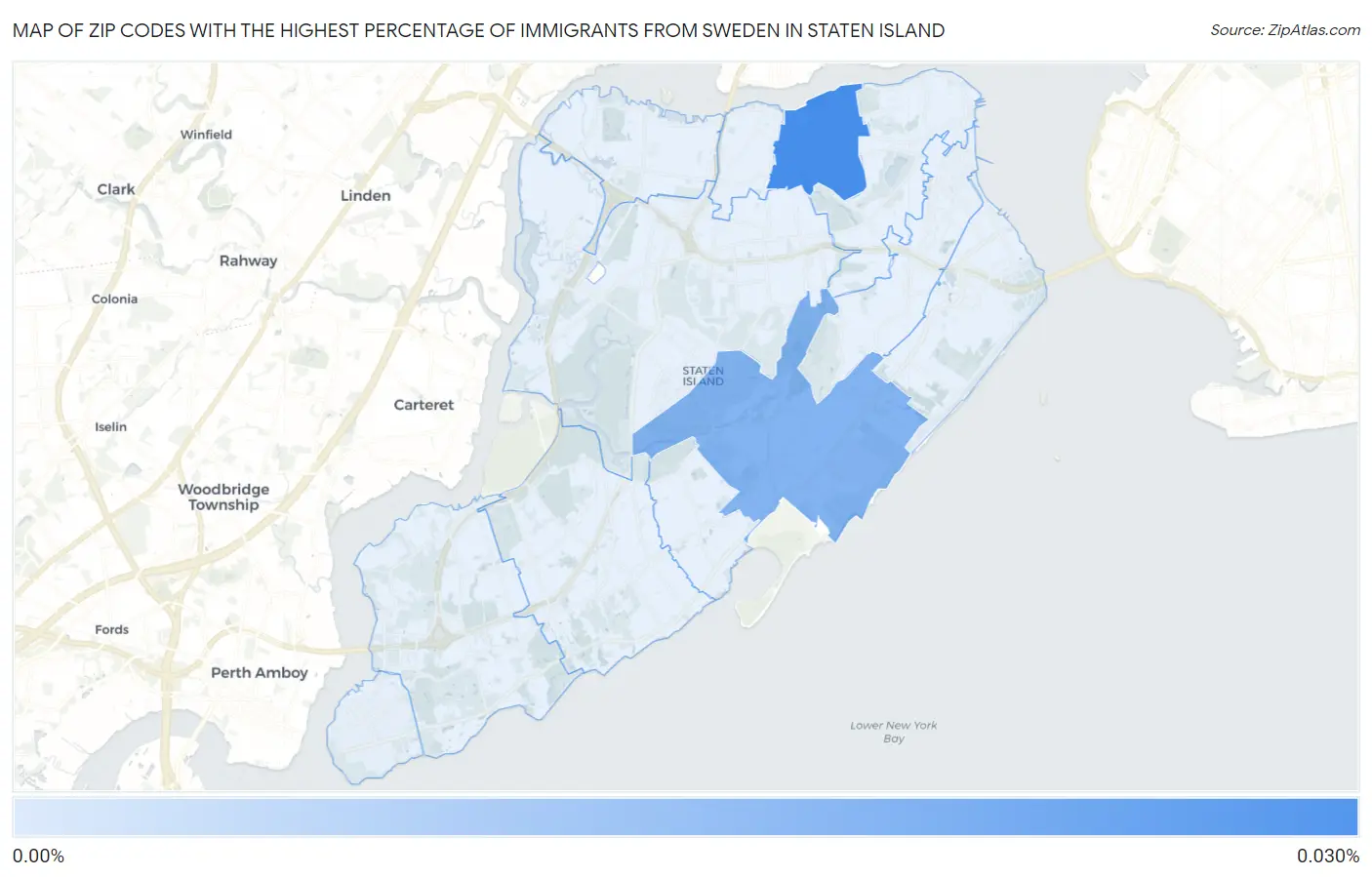 Zip Codes with the Highest Percentage of Immigrants from Sweden in Staten Island Map