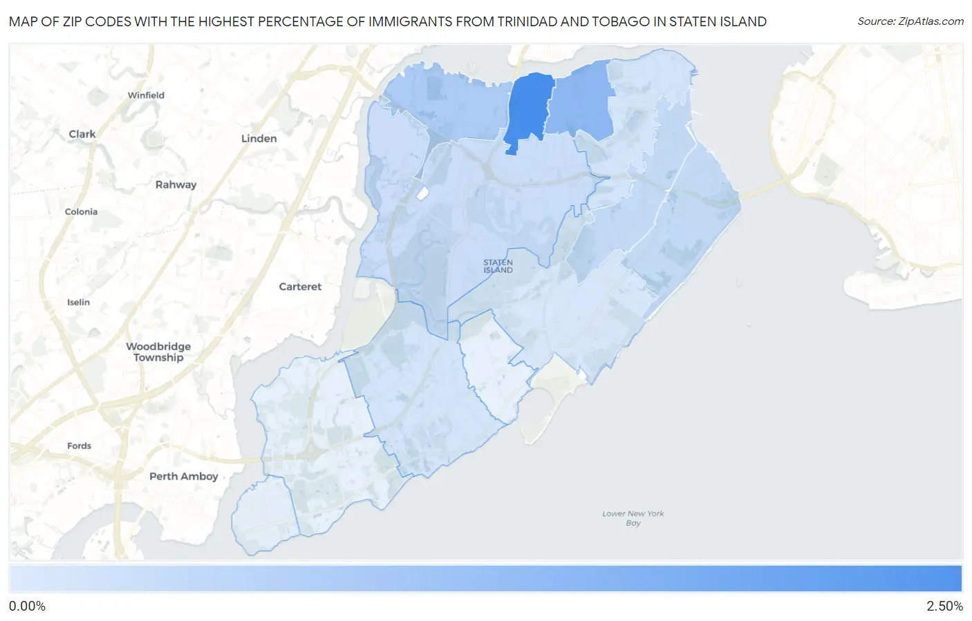 Zip Codes with the Highest Percentage of Immigrants from Trinidad and Tobago in Staten Island Map