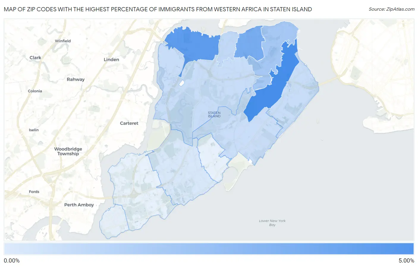 Zip Codes with the Highest Percentage of Immigrants from Western Africa in Staten Island Map