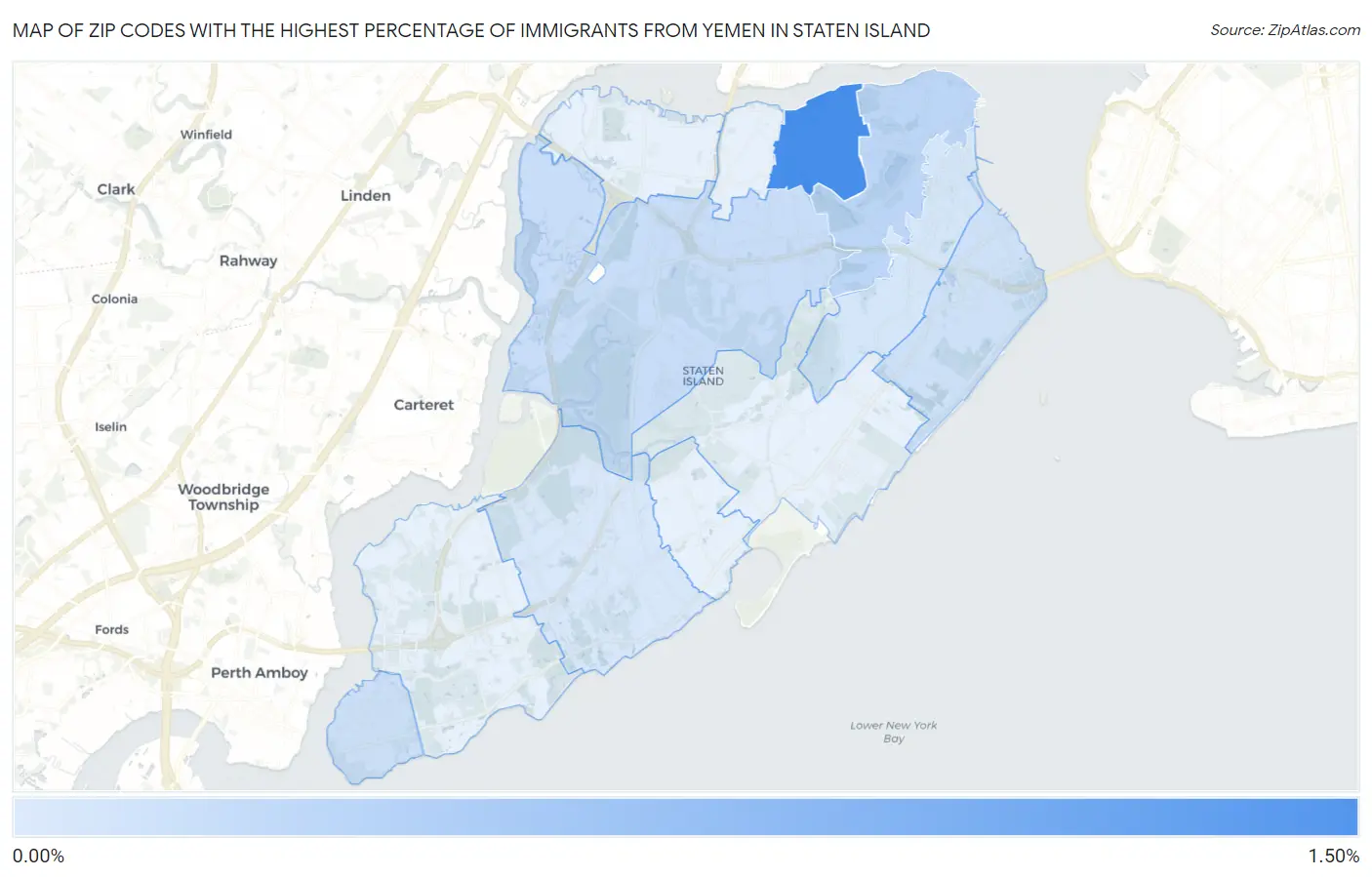 Zip Codes with the Highest Percentage of Immigrants from Yemen in Staten Island Map