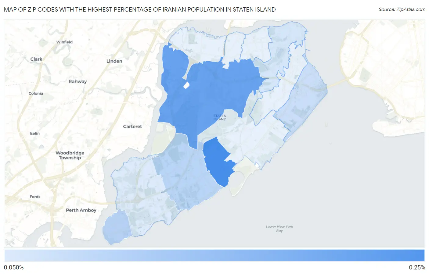 Zip Codes with the Highest Percentage of Iranian Population in Staten Island Map