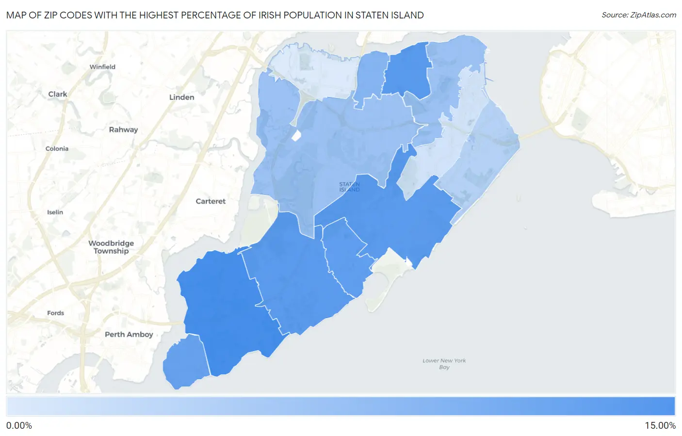 Zip Codes with the Highest Percentage of Irish Population in Staten Island Map