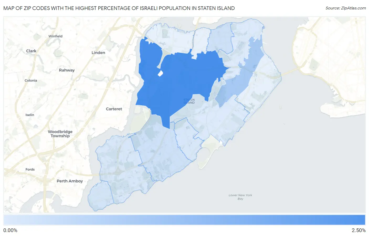 Zip Codes with the Highest Percentage of Israeli Population in Staten Island Map