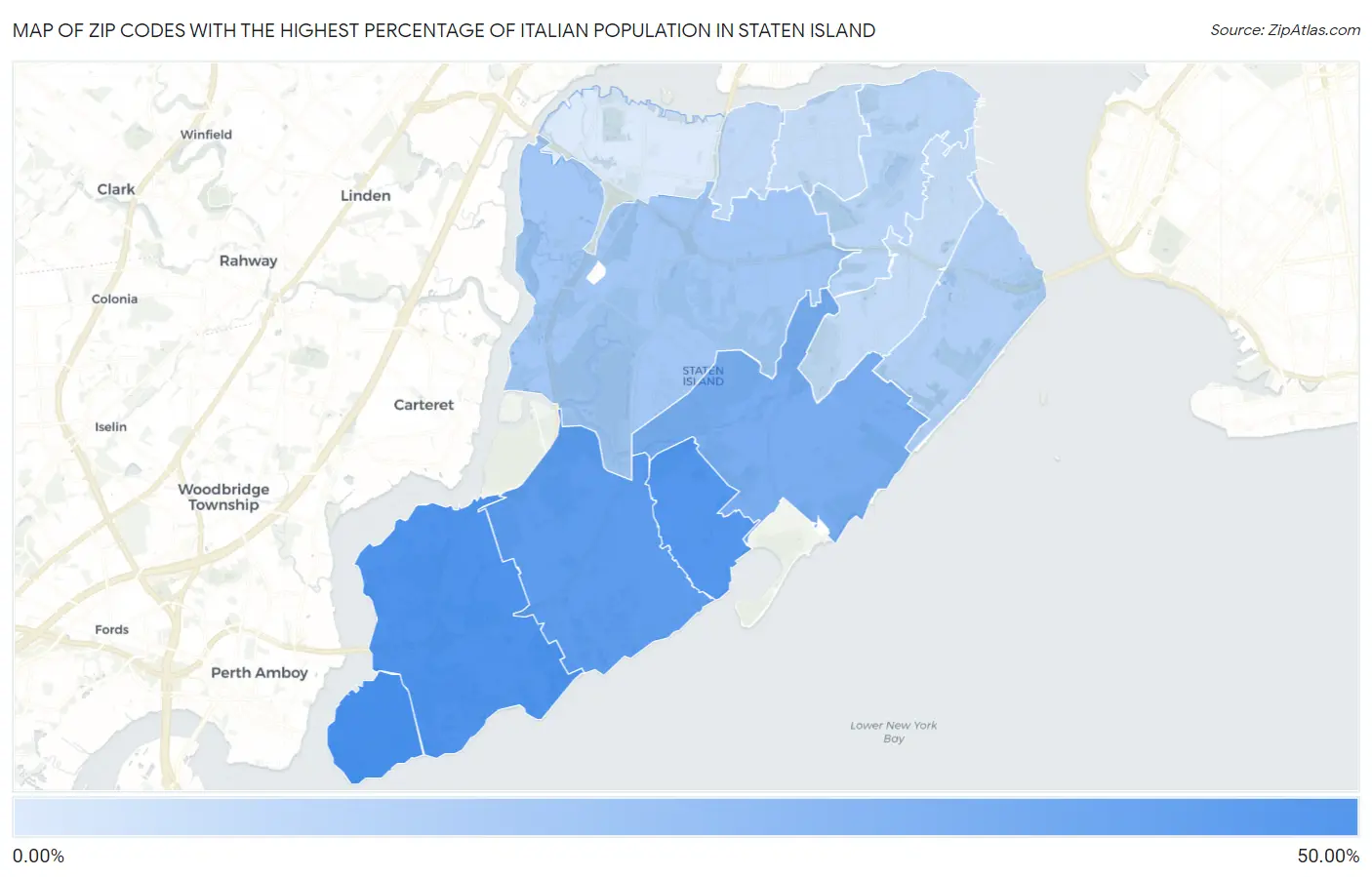Zip Codes with the Highest Percentage of Italian Population in Staten Island Map