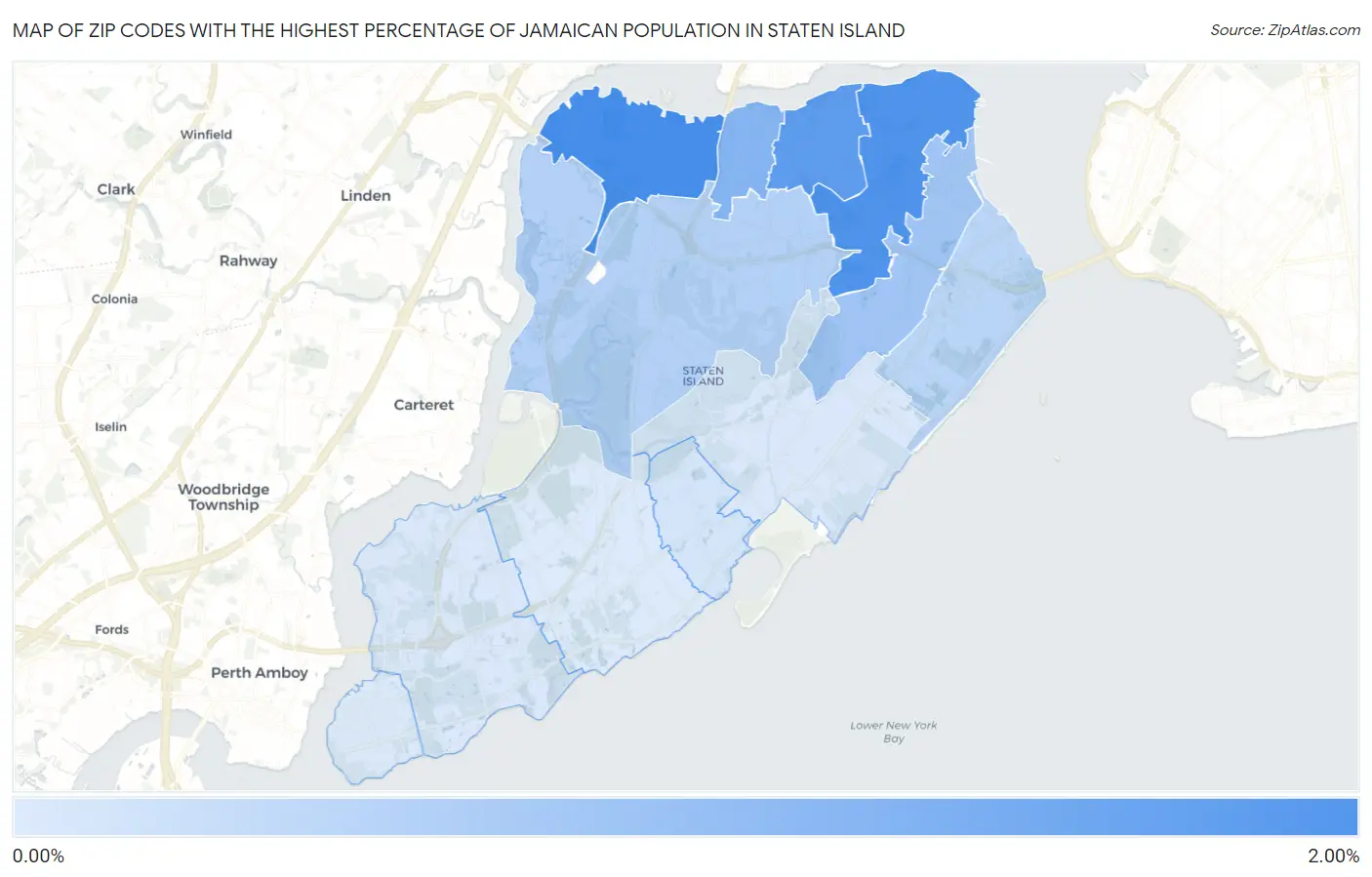 Zip Codes with the Highest Percentage of Jamaican Population in Staten Island Map