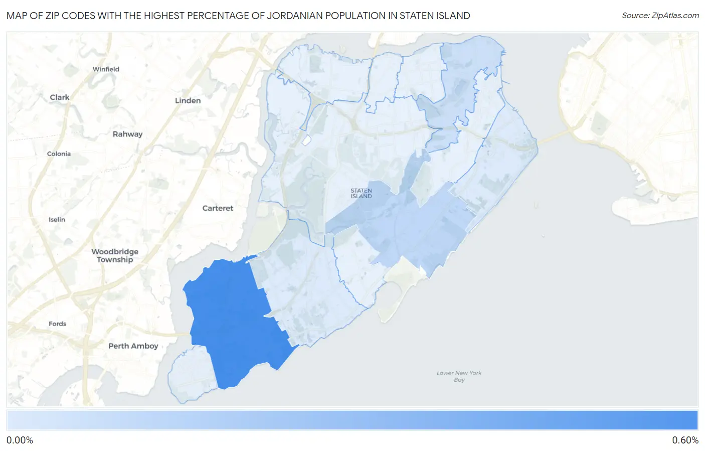Zip Codes with the Highest Percentage of Jordanian Population in Staten Island Map