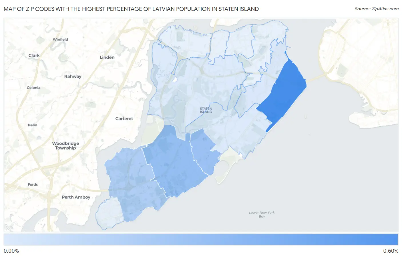 Zip Codes with the Highest Percentage of Latvian Population in Staten Island Map